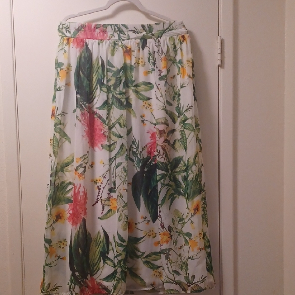 Sunny Leigh Floral A-Line Skirt with Green and Pink Accents